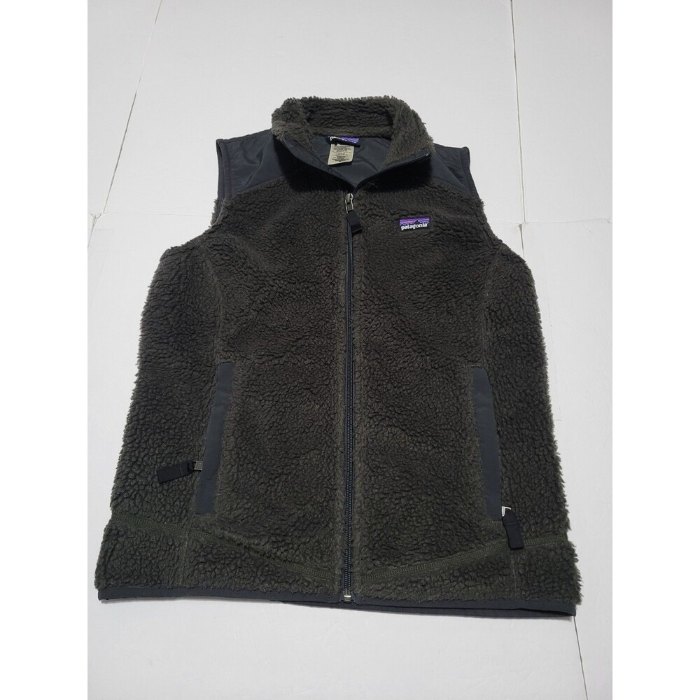 (#L7) Patagonia Vest Womens Medium Gray Sherpa Fleece Full Zip Lined Pockets